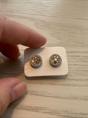 Silver Multi-Color Crystal Cluster Stud Earrings - Women Jewelry